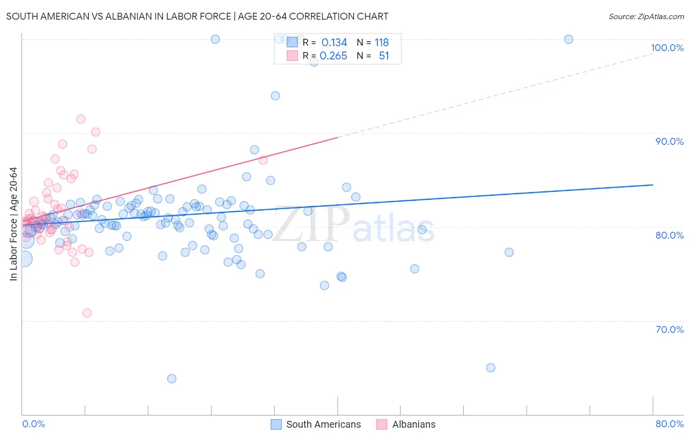 South American vs Albanian In Labor Force | Age 20-64