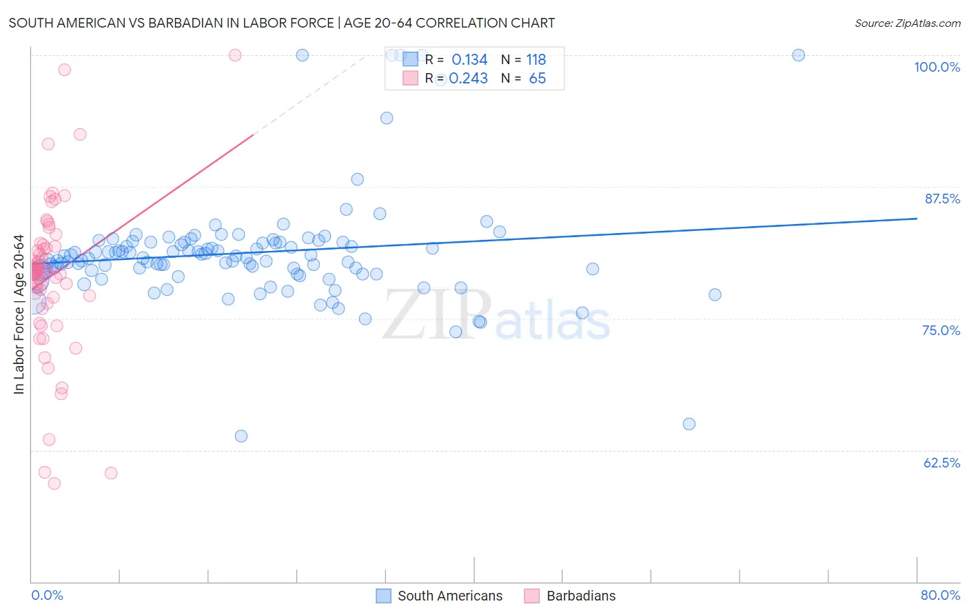 South American vs Barbadian In Labor Force | Age 20-64