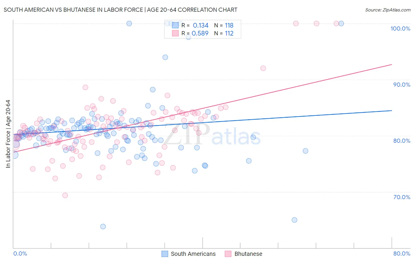 South American vs Bhutanese In Labor Force | Age 20-64