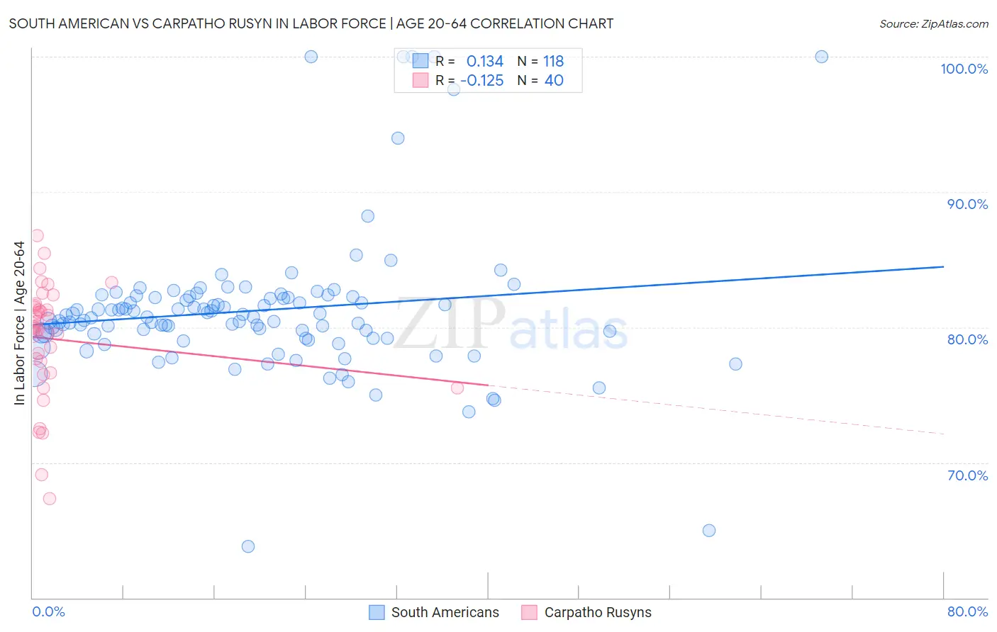 South American vs Carpatho Rusyn In Labor Force | Age 20-64