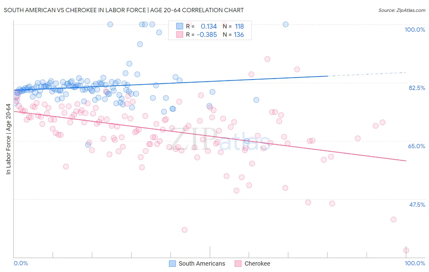 South American vs Cherokee In Labor Force | Age 20-64