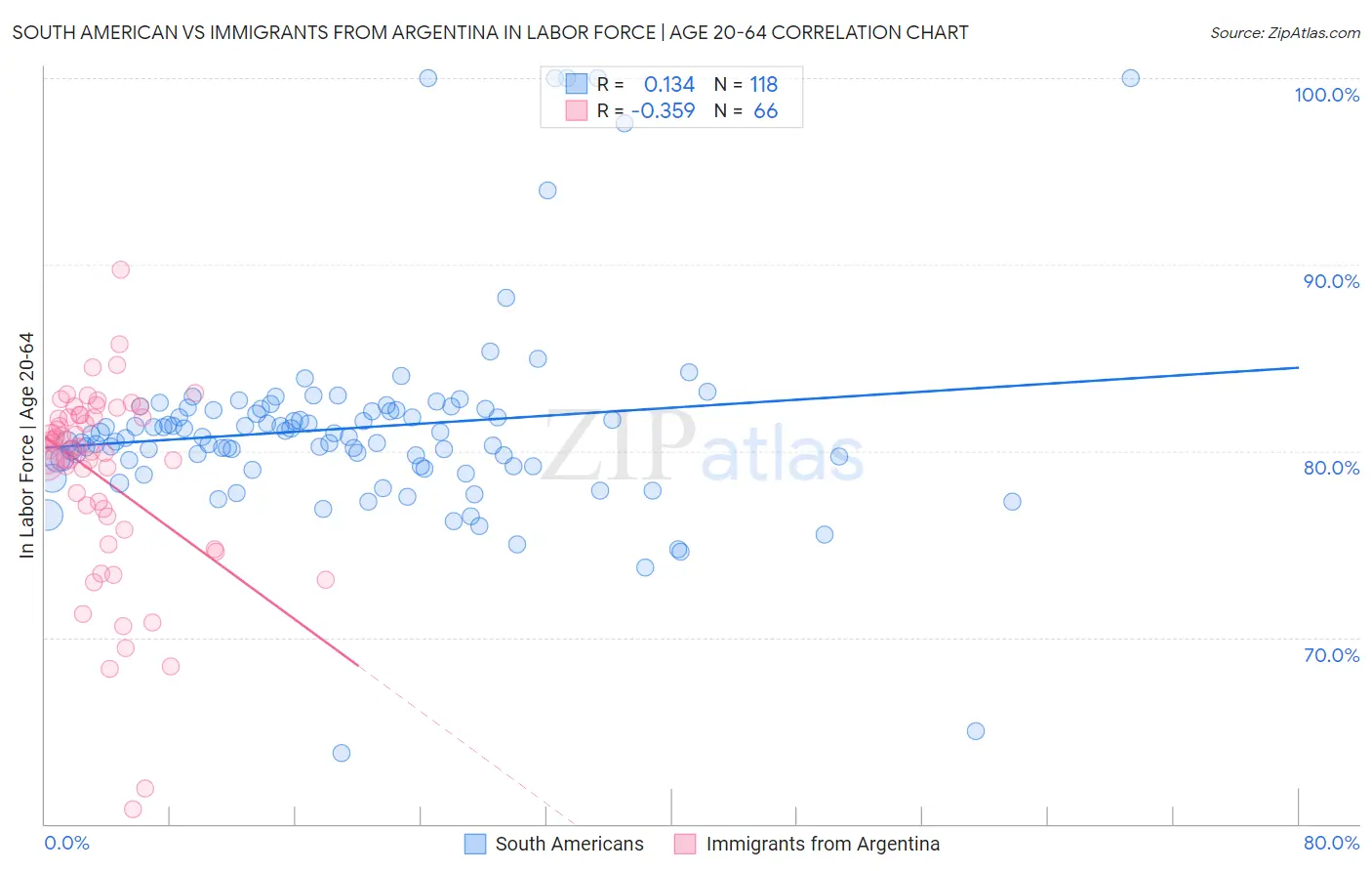 South American vs Immigrants from Argentina In Labor Force | Age 20-64