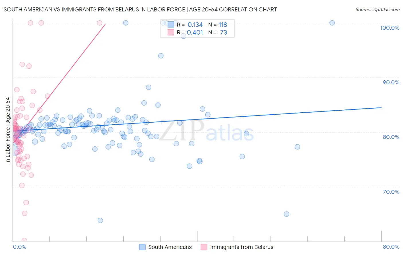 South American vs Immigrants from Belarus In Labor Force | Age 20-64