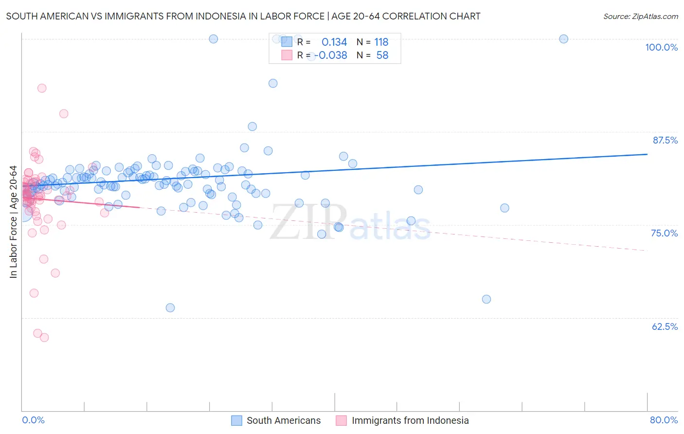 South American vs Immigrants from Indonesia In Labor Force | Age 20-64