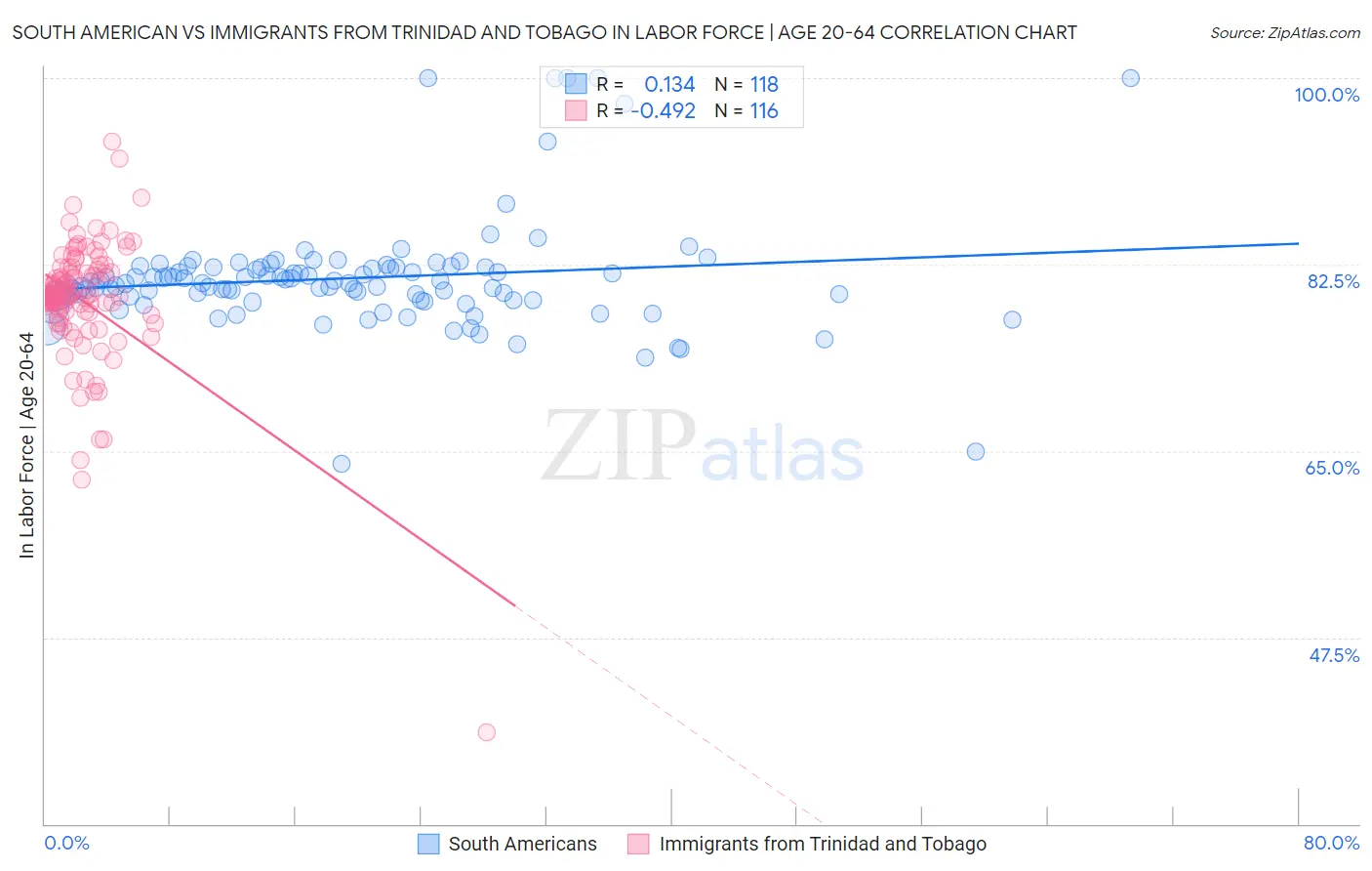 South American vs Immigrants from Trinidad and Tobago In Labor Force | Age 20-64