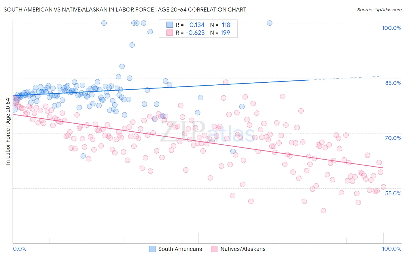 South American vs Native/Alaskan In Labor Force | Age 20-64