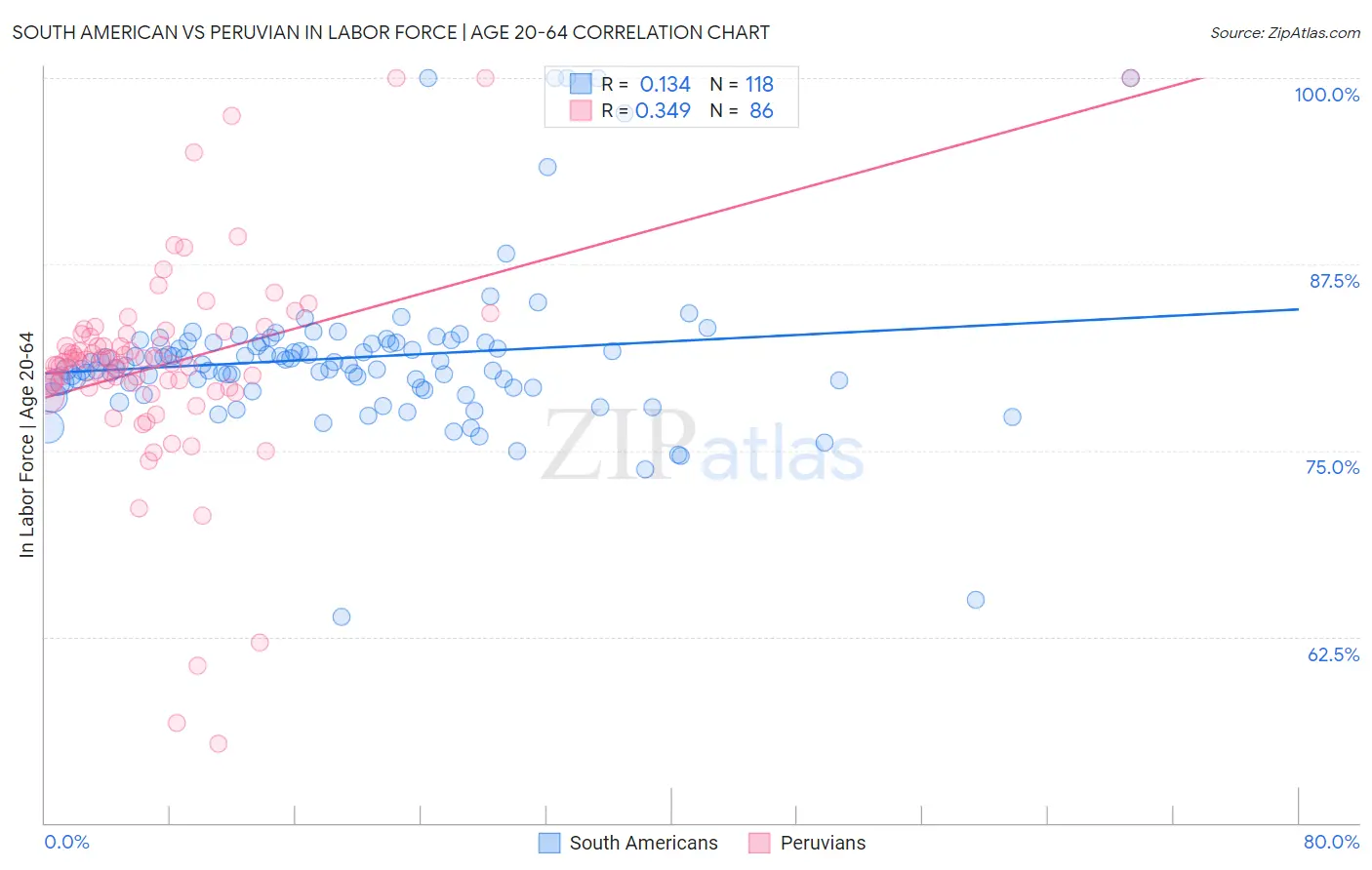 South American vs Peruvian In Labor Force | Age 20-64