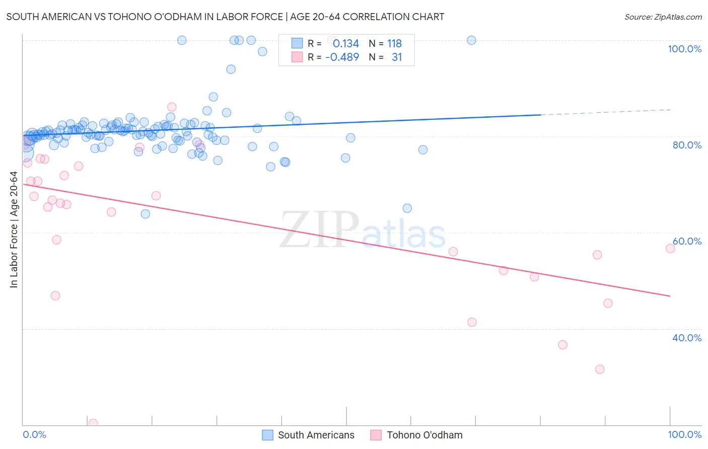 South American vs Tohono O'odham In Labor Force | Age 20-64