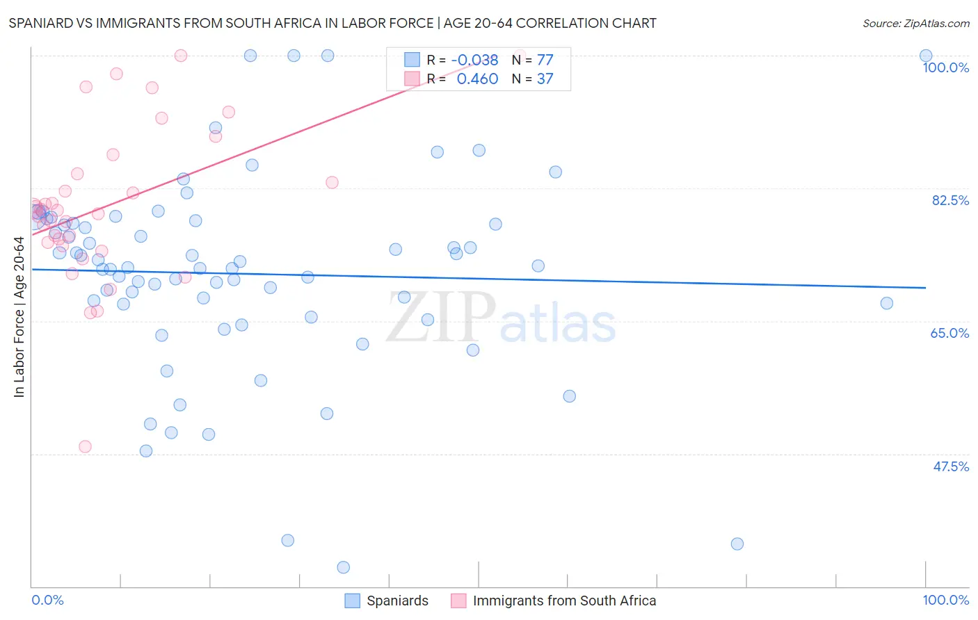 Spaniard vs Immigrants from South Africa In Labor Force | Age 20-64