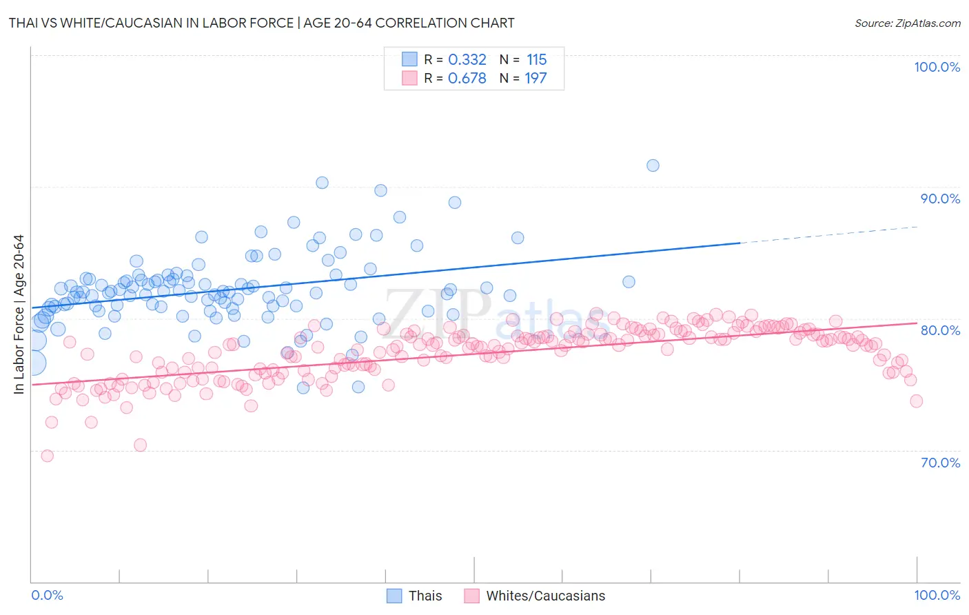 Thai vs White/Caucasian In Labor Force | Age 20-64