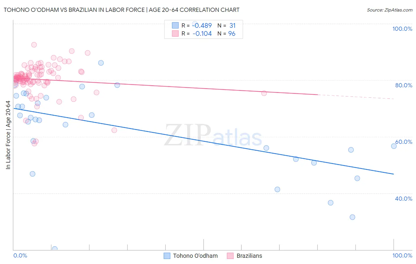 Tohono O'odham vs Brazilian In Labor Force | Age 20-64