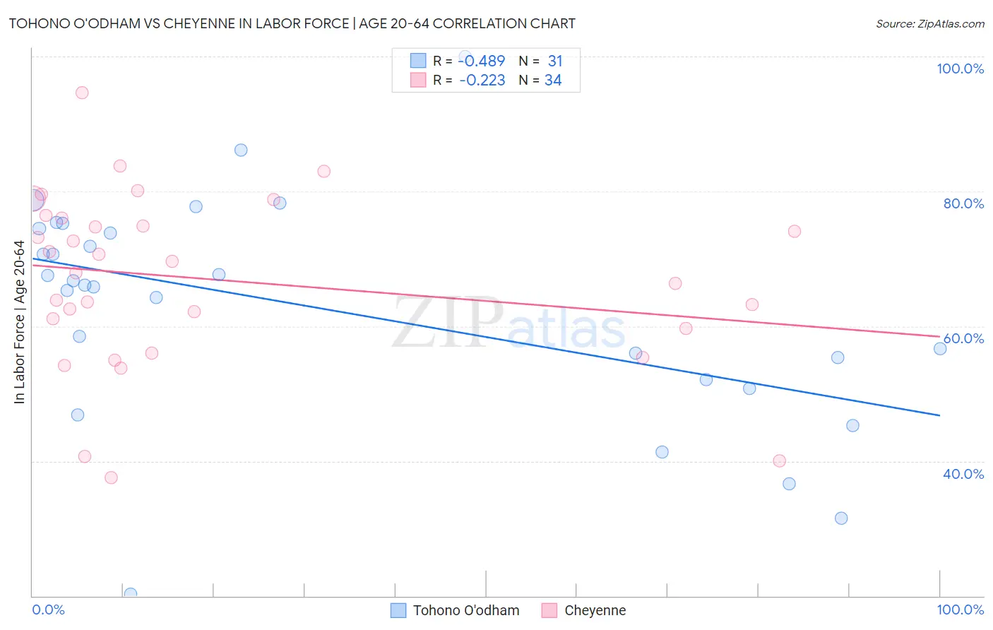 Tohono O'odham vs Cheyenne In Labor Force | Age 20-64