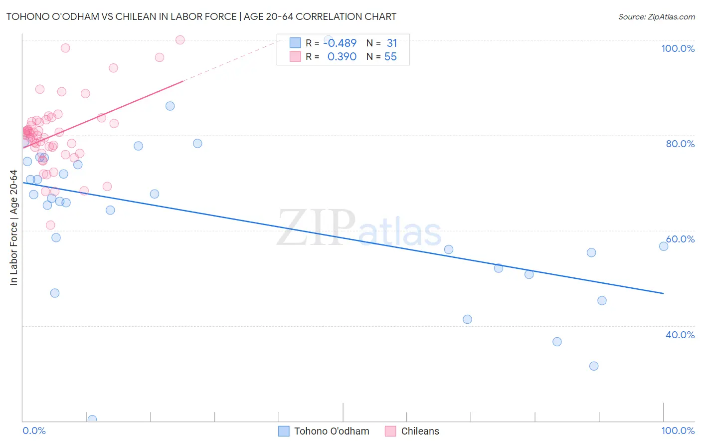 Tohono O'odham vs Chilean In Labor Force | Age 20-64