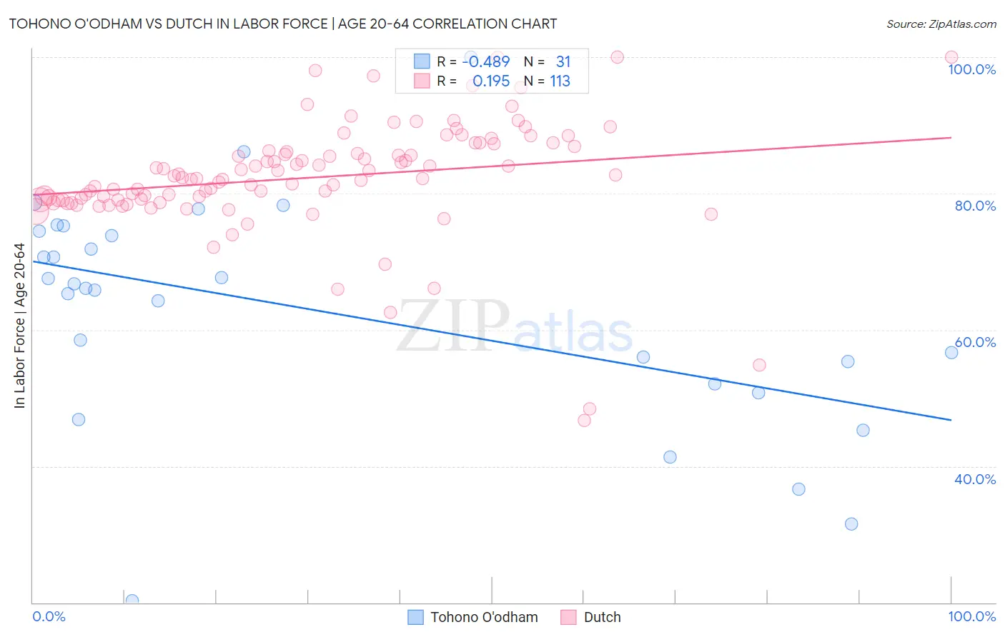 Tohono O'odham vs Dutch In Labor Force | Age 20-64