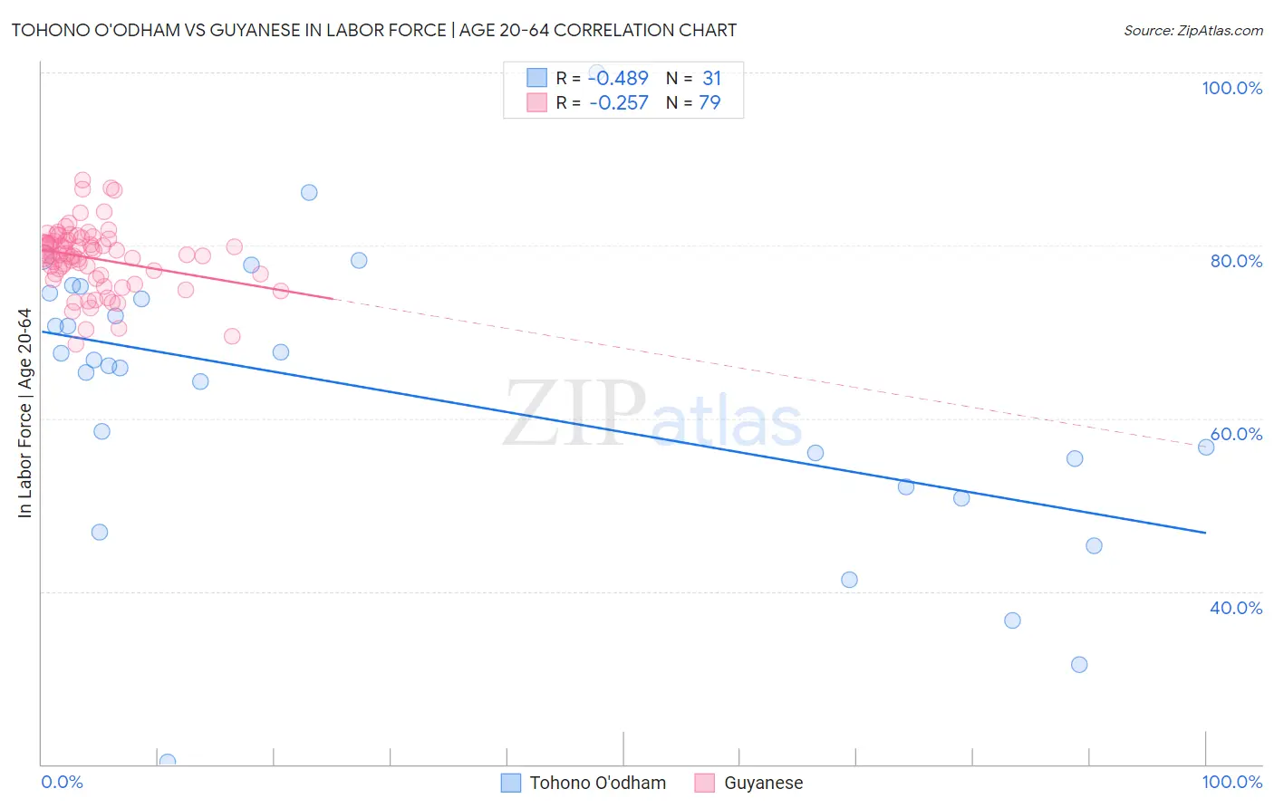 Tohono O'odham vs Guyanese In Labor Force | Age 20-64