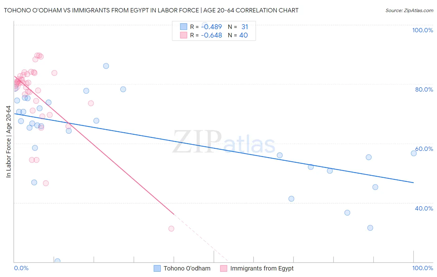 Tohono O'odham vs Immigrants from Egypt In Labor Force | Age 20-64