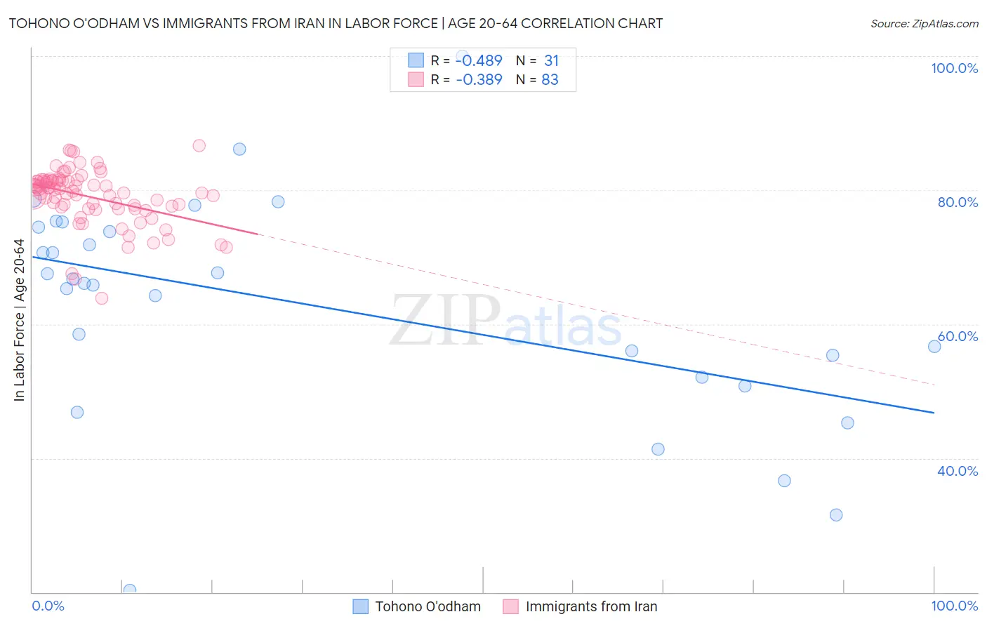 Tohono O'odham vs Immigrants from Iran In Labor Force | Age 20-64