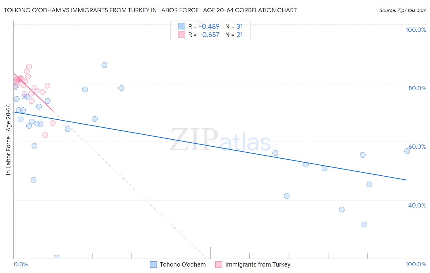 Tohono O'odham vs Immigrants from Turkey In Labor Force | Age 20-64