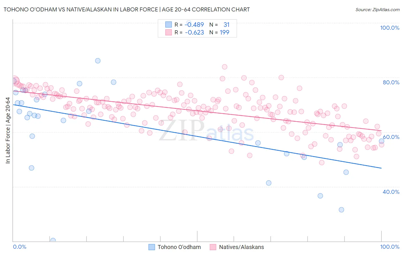 Tohono O'odham vs Native/Alaskan In Labor Force | Age 20-64