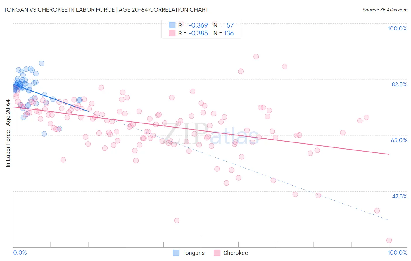 Tongan vs Cherokee In Labor Force | Age 20-64