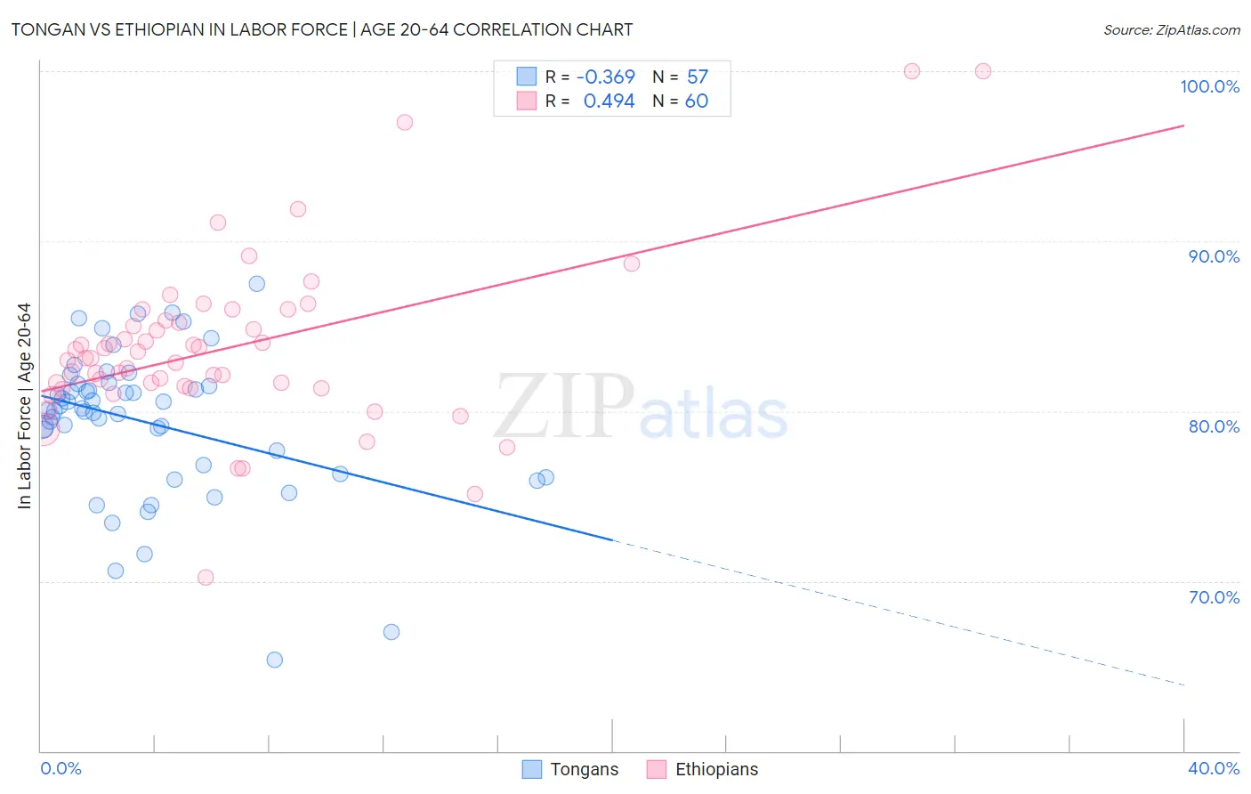 Tongan vs Ethiopian In Labor Force | Age 20-64