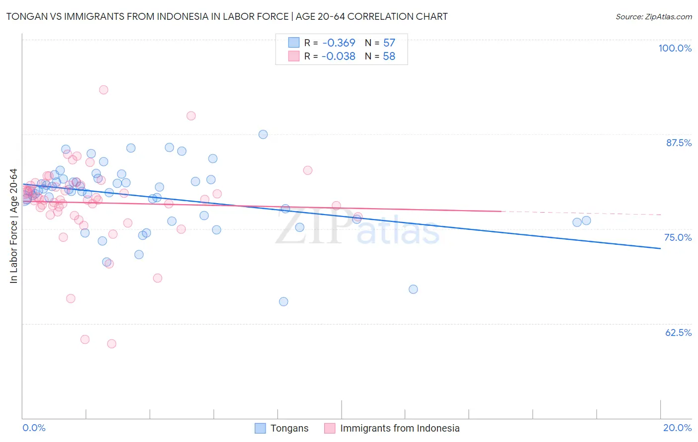 Tongan vs Immigrants from Indonesia In Labor Force | Age 20-64