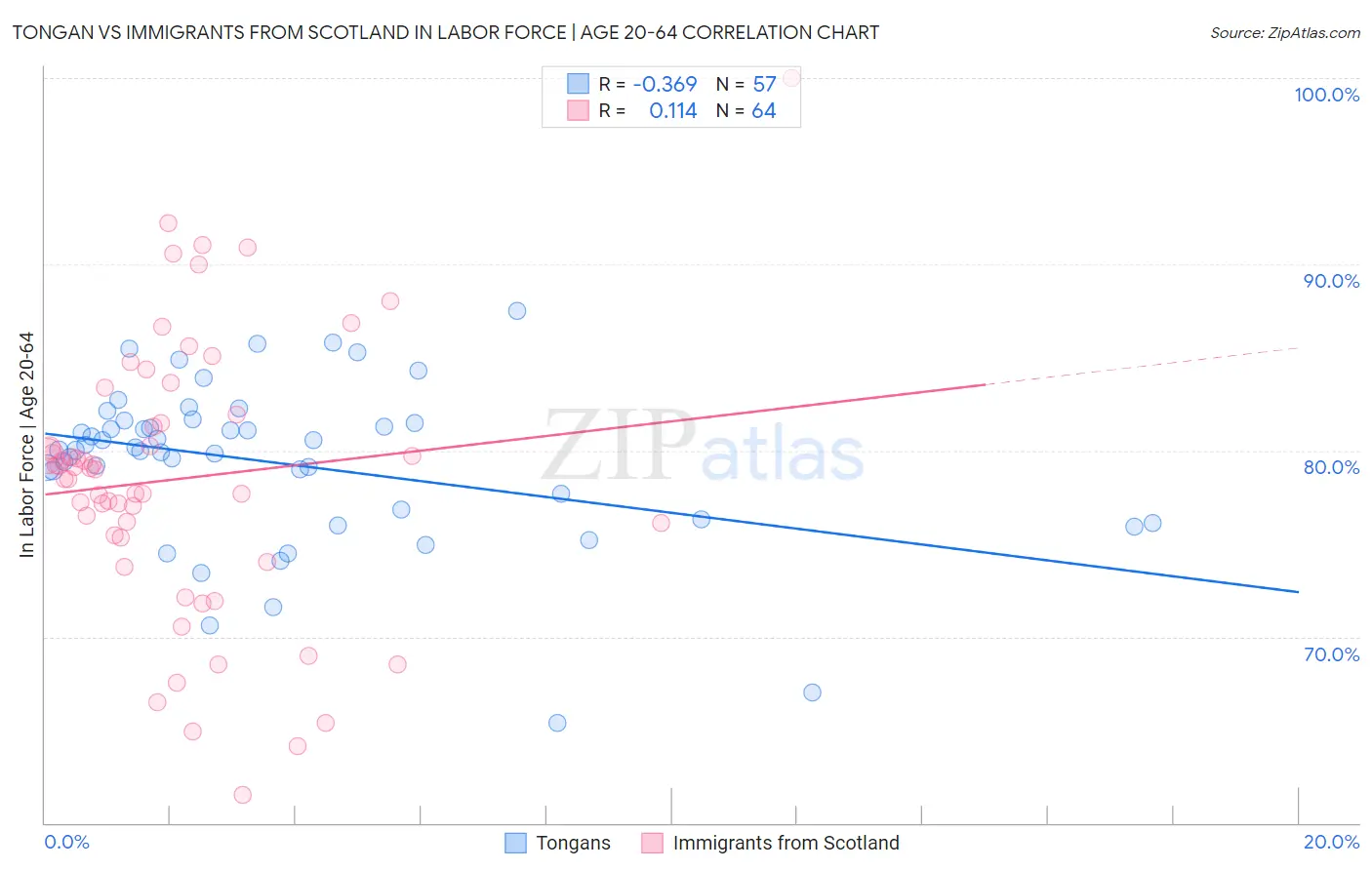Tongan vs Immigrants from Scotland In Labor Force | Age 20-64