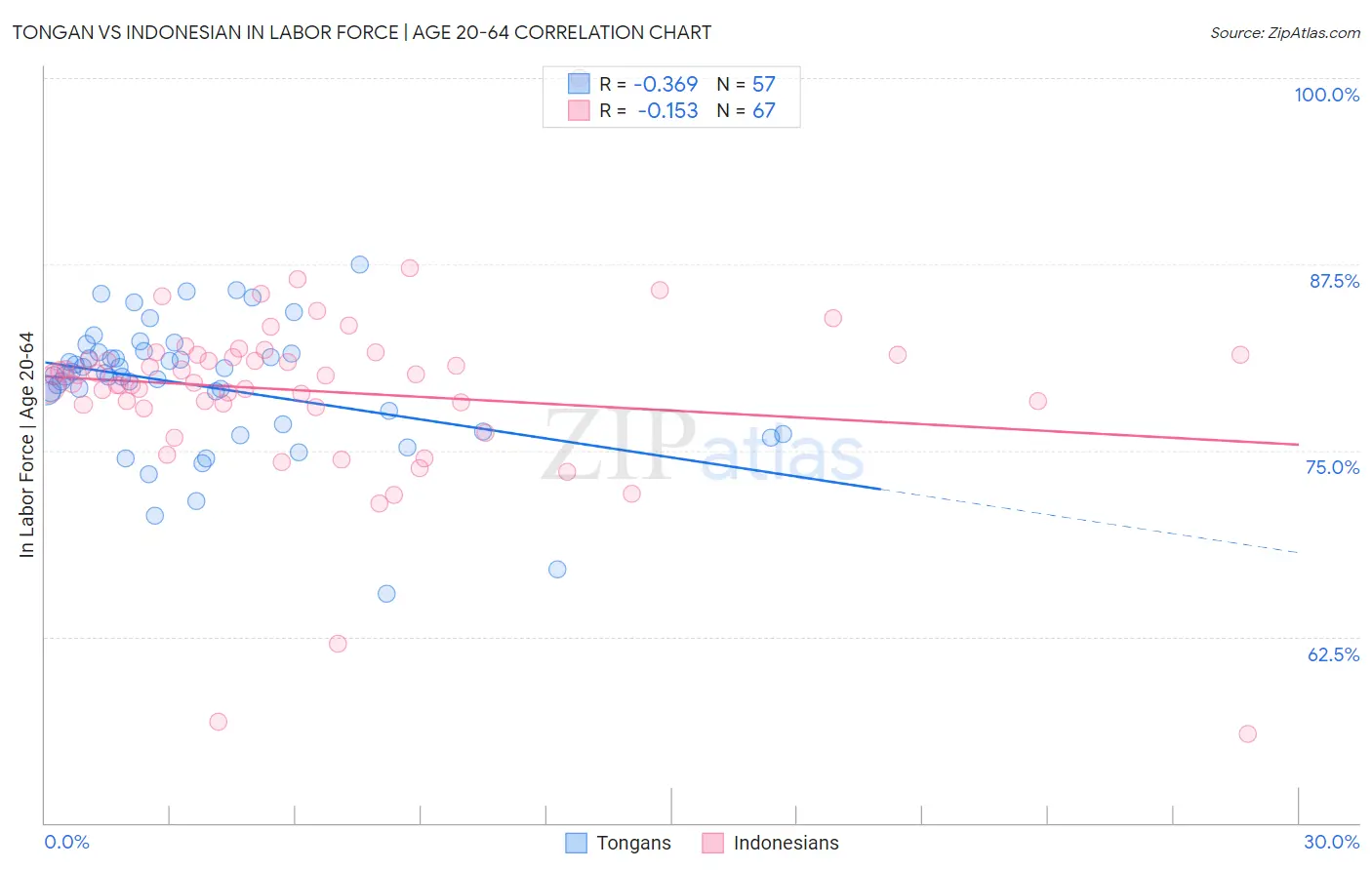 Tongan vs Indonesian In Labor Force | Age 20-64