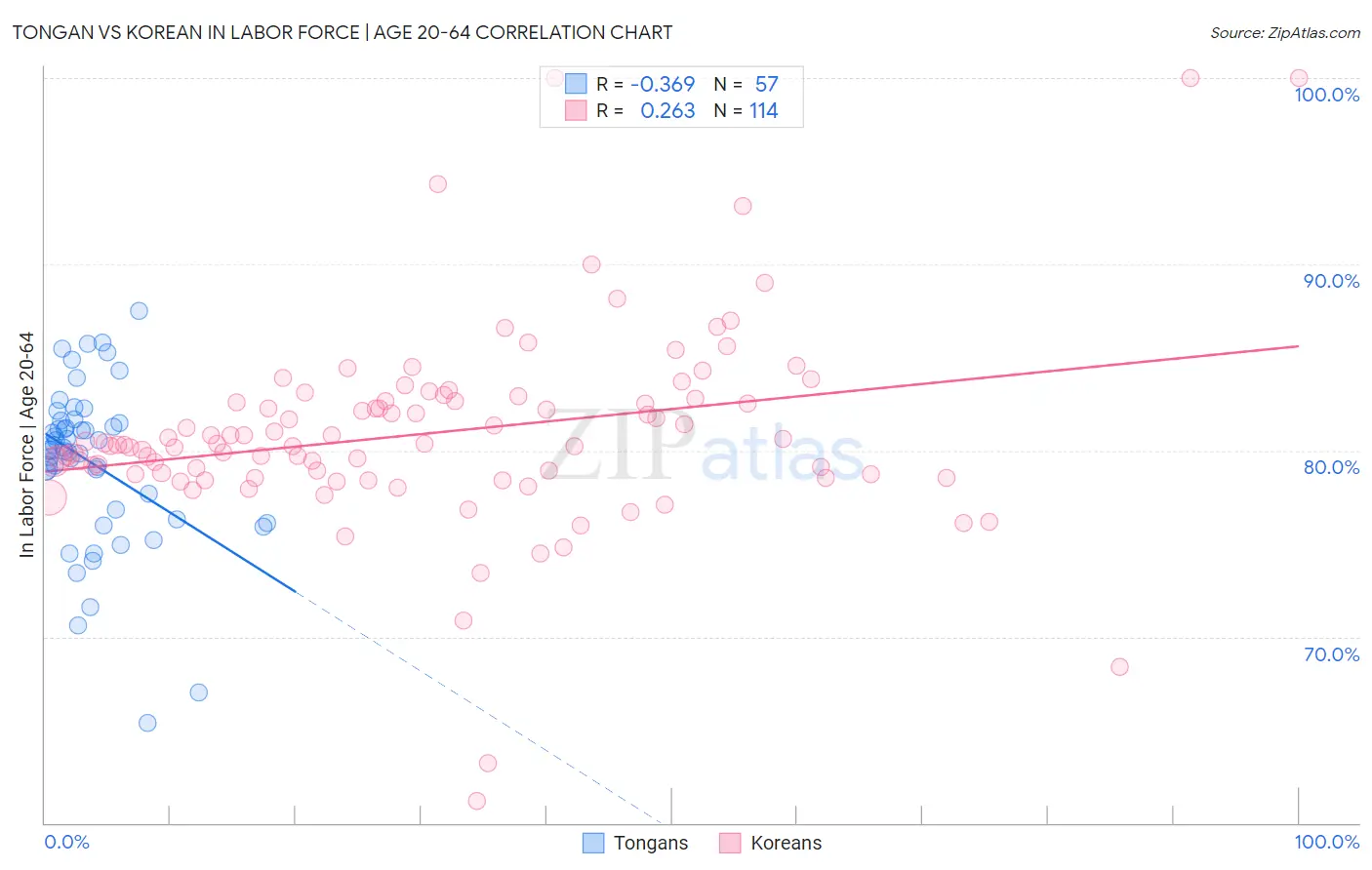 Tongan vs Korean In Labor Force | Age 20-64