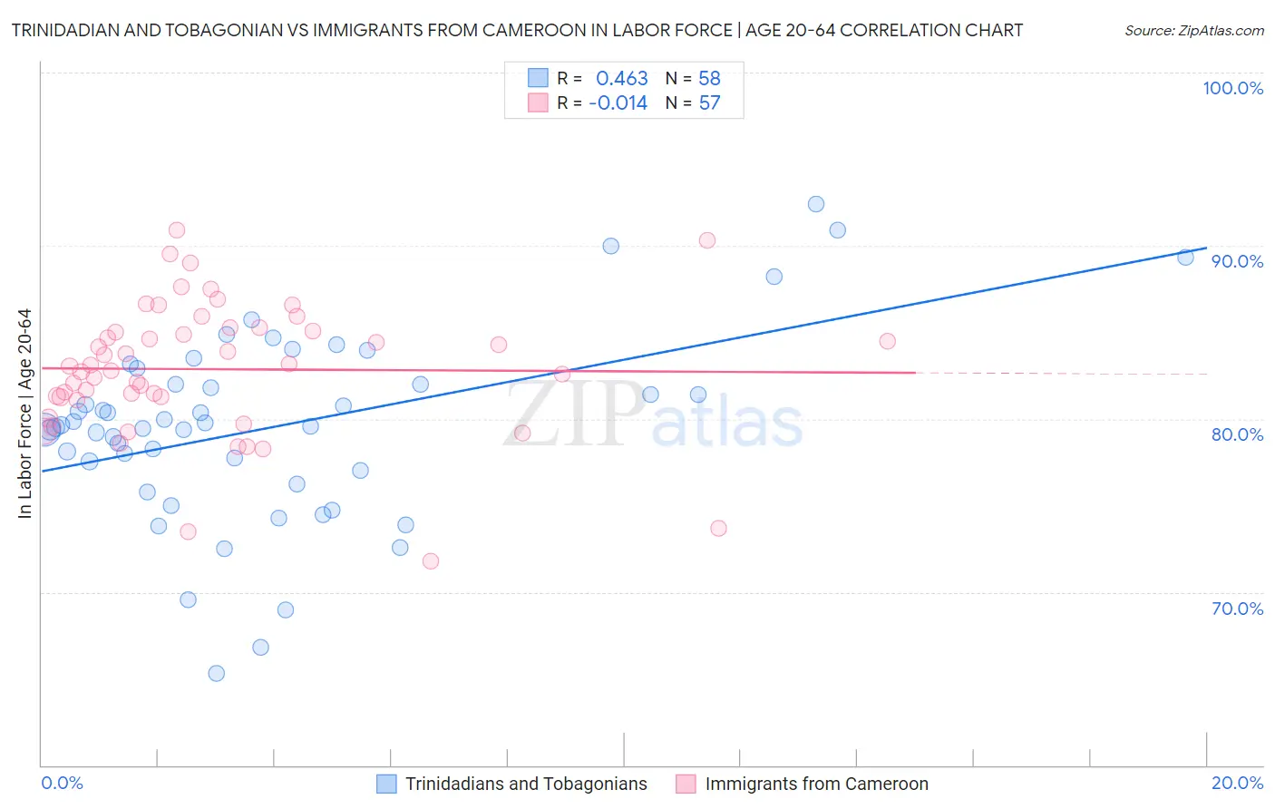 Trinidadian and Tobagonian vs Immigrants from Cameroon In Labor Force | Age 20-64