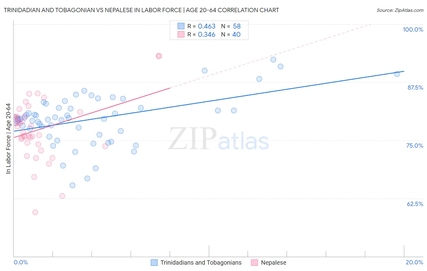 Trinidadian and Tobagonian vs Nepalese In Labor Force | Age 20-64