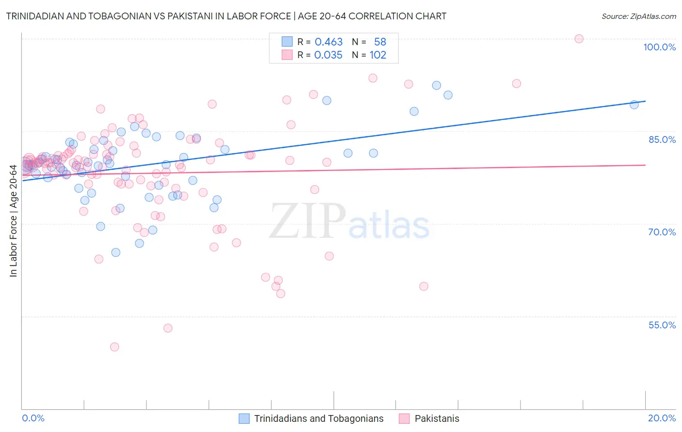 Trinidadian and Tobagonian vs Pakistani In Labor Force | Age 20-64