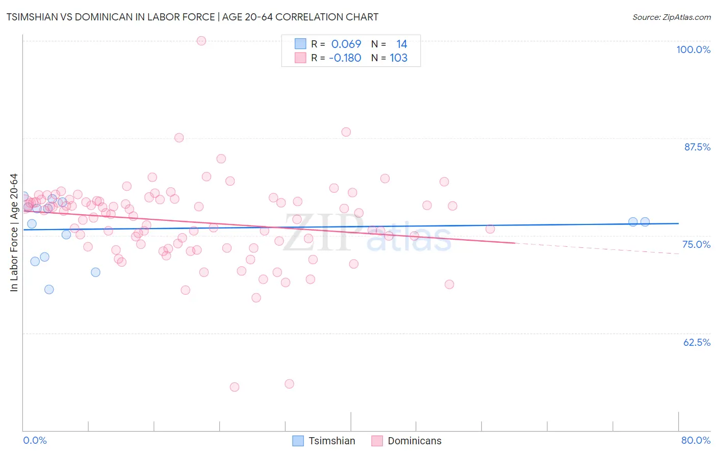 Tsimshian vs Dominican In Labor Force | Age 20-64