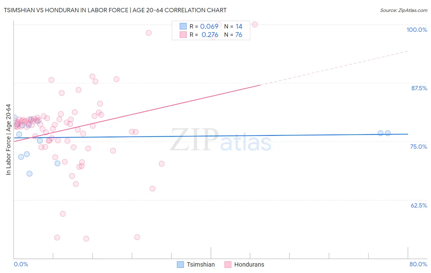 Tsimshian vs Honduran In Labor Force | Age 20-64