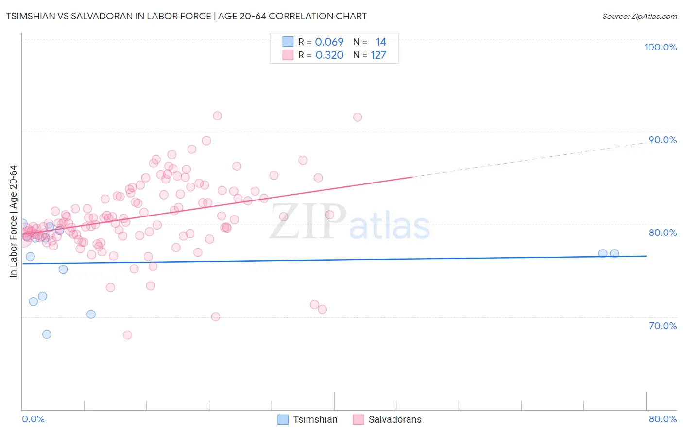Tsimshian vs Salvadoran In Labor Force | Age 20-64