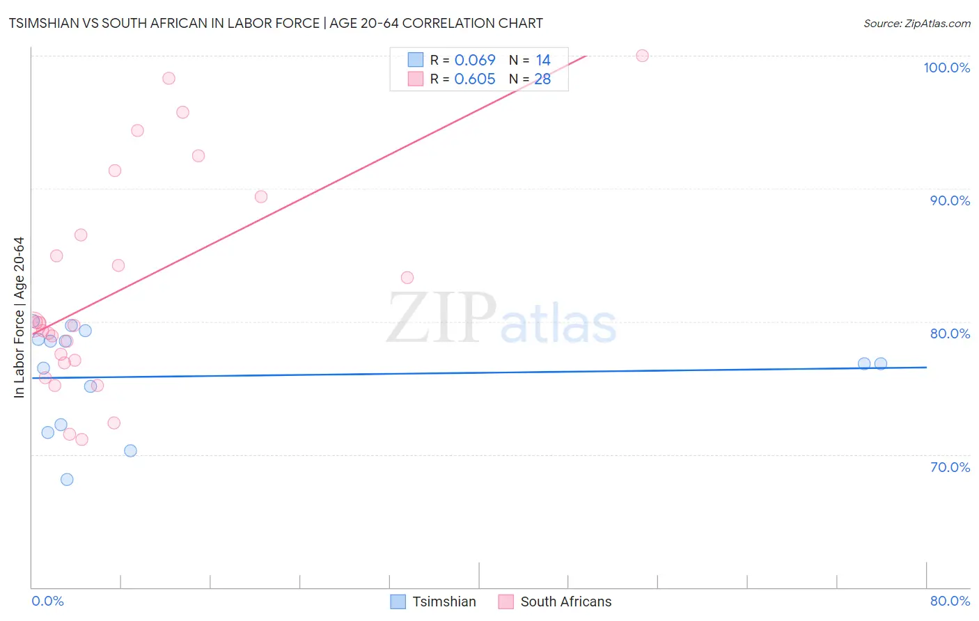 Tsimshian vs South African In Labor Force | Age 20-64