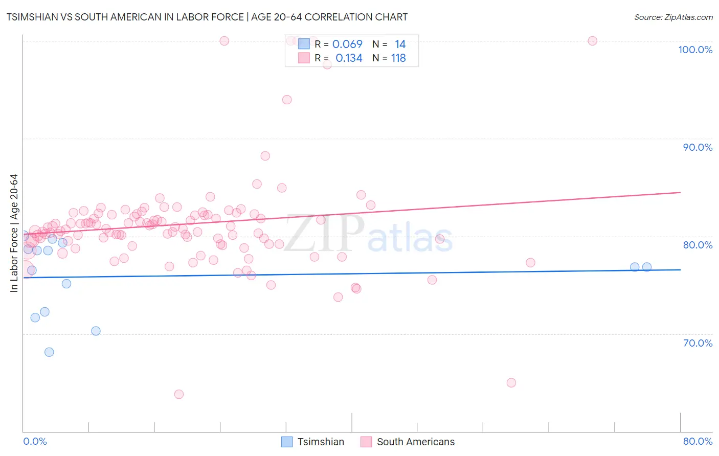 Tsimshian vs South American In Labor Force | Age 20-64