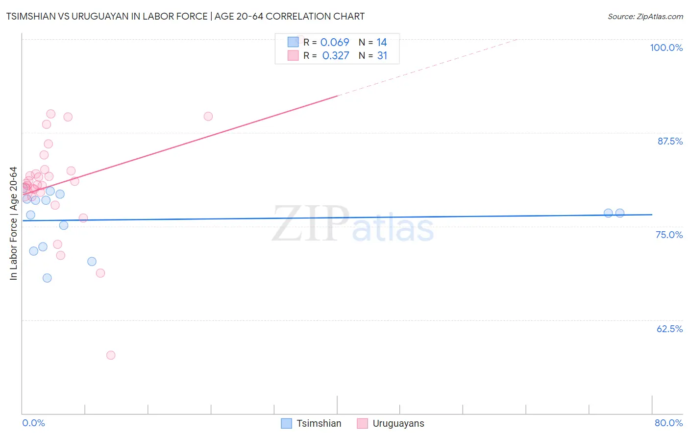 Tsimshian vs Uruguayan In Labor Force | Age 20-64