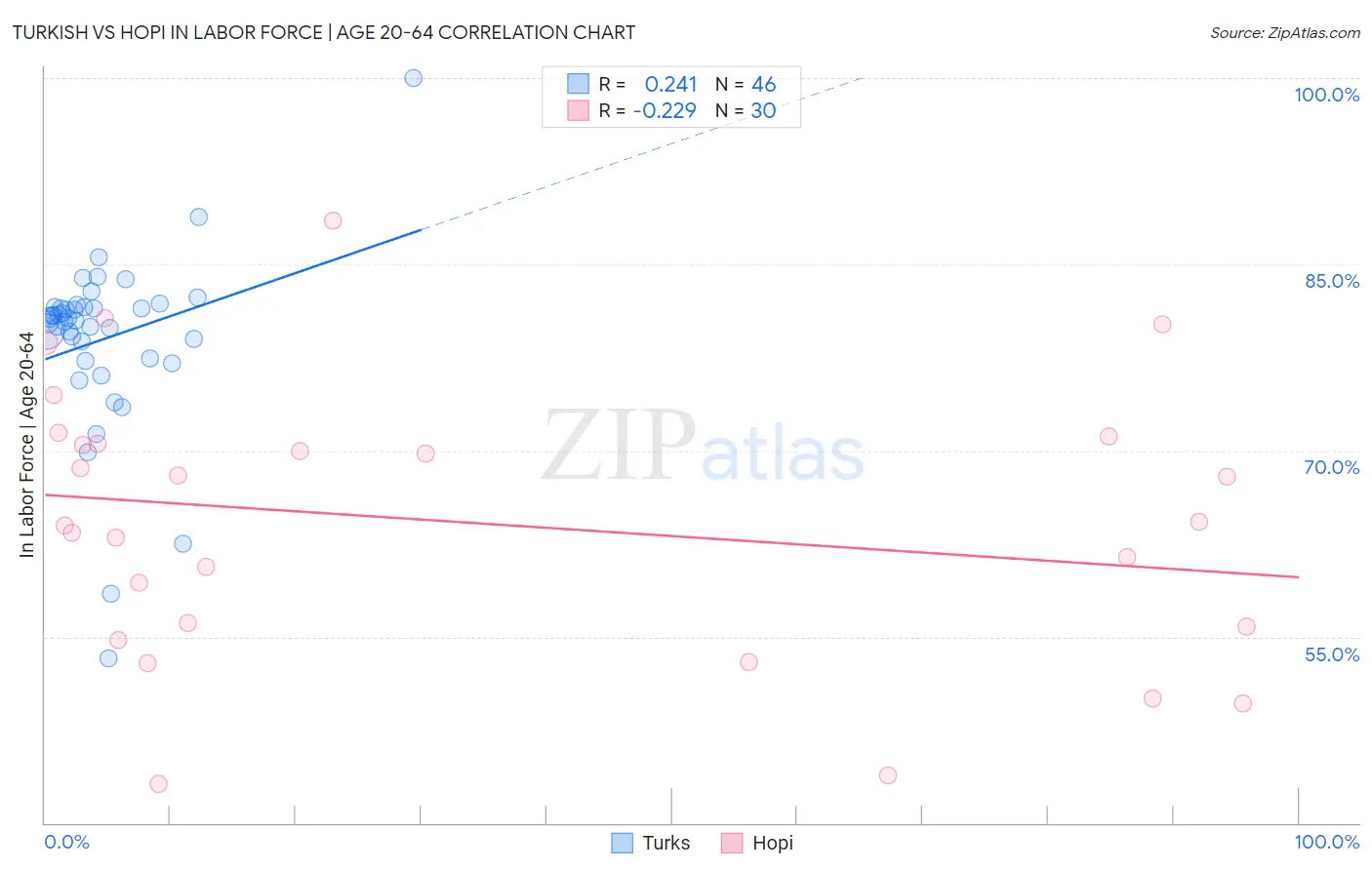 Turkish vs Hopi In Labor Force | Age 20-64