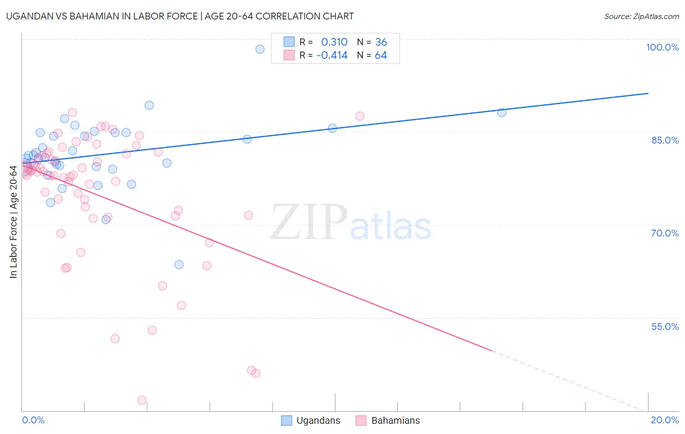 Ugandan vs Bahamian In Labor Force | Age 20-64