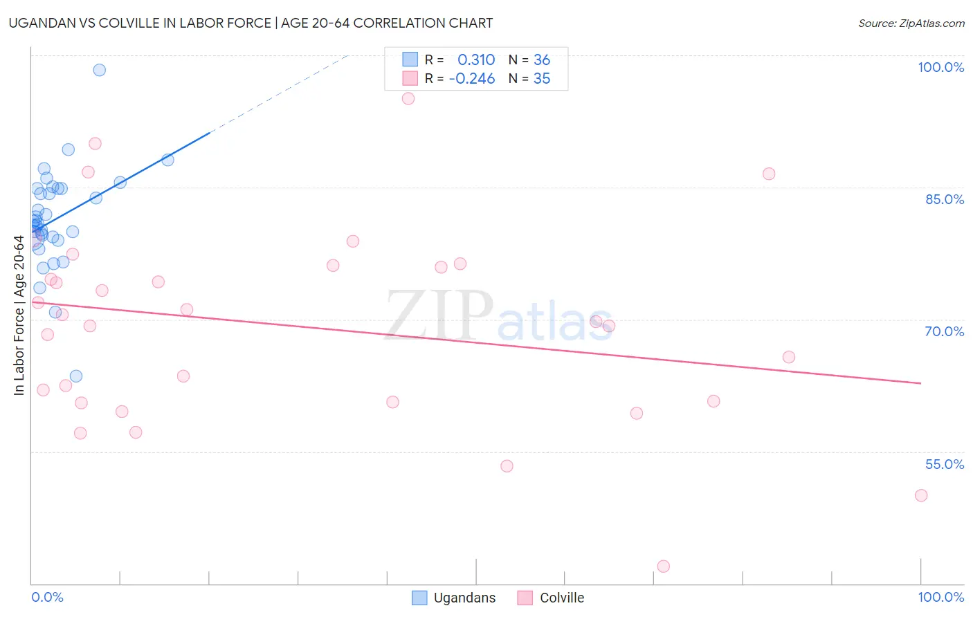 Ugandan vs Colville In Labor Force | Age 20-64