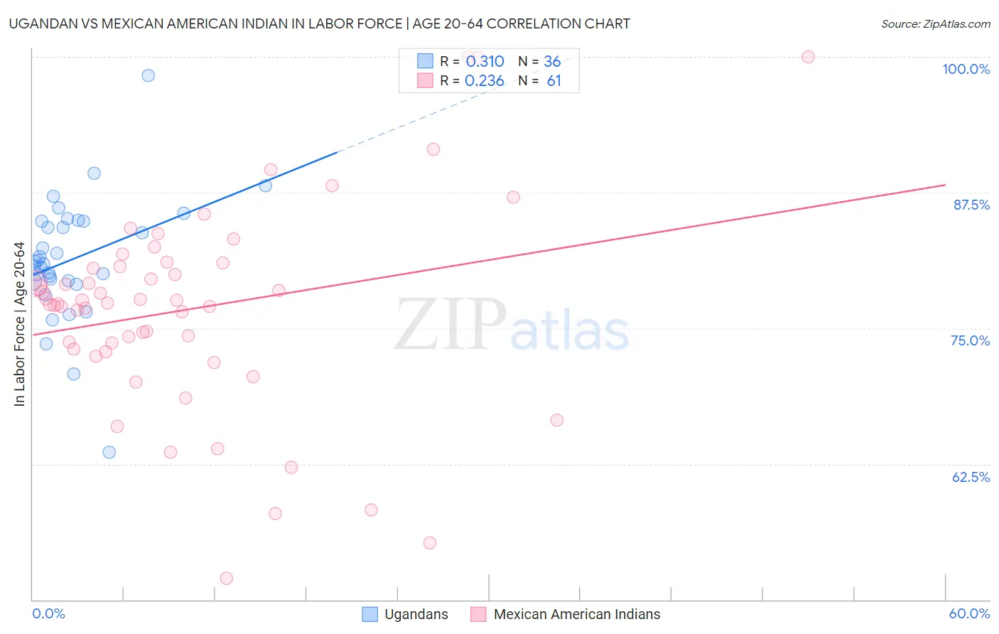 Ugandan vs Mexican American Indian In Labor Force | Age 20-64