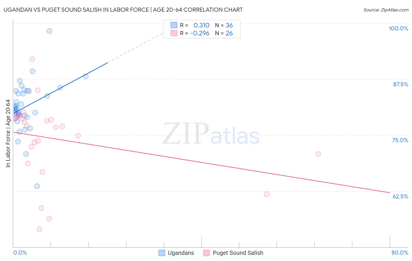 Ugandan vs Puget Sound Salish In Labor Force | Age 20-64