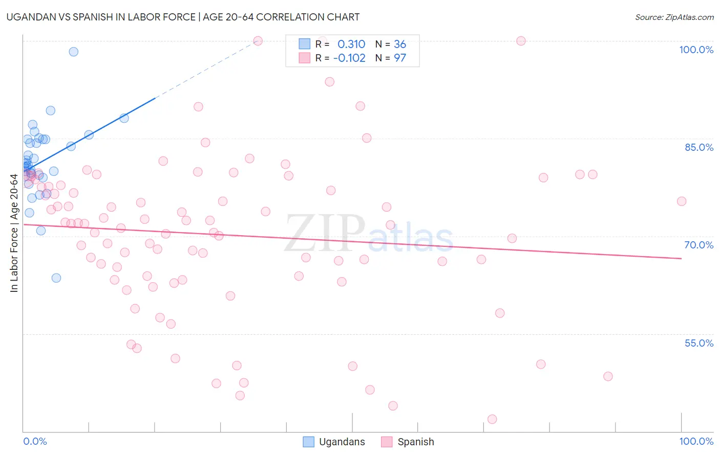 Ugandan vs Spanish In Labor Force | Age 20-64