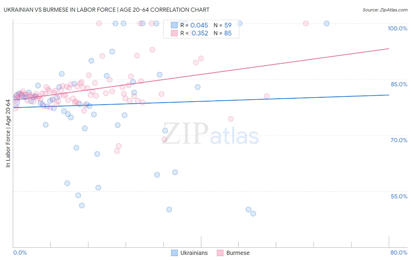 Ukrainian vs Burmese In Labor Force | Age 20-64