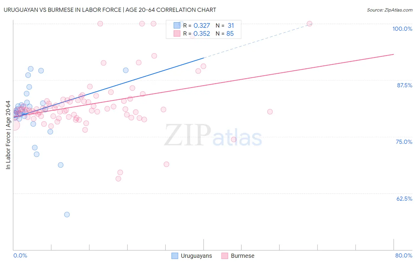 Uruguayan vs Burmese In Labor Force | Age 20-64