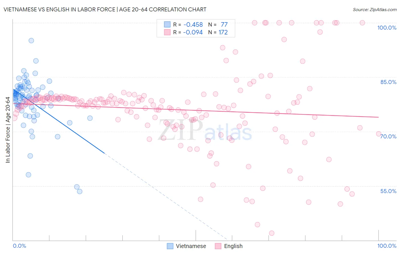 Vietnamese vs English In Labor Force | Age 20-64