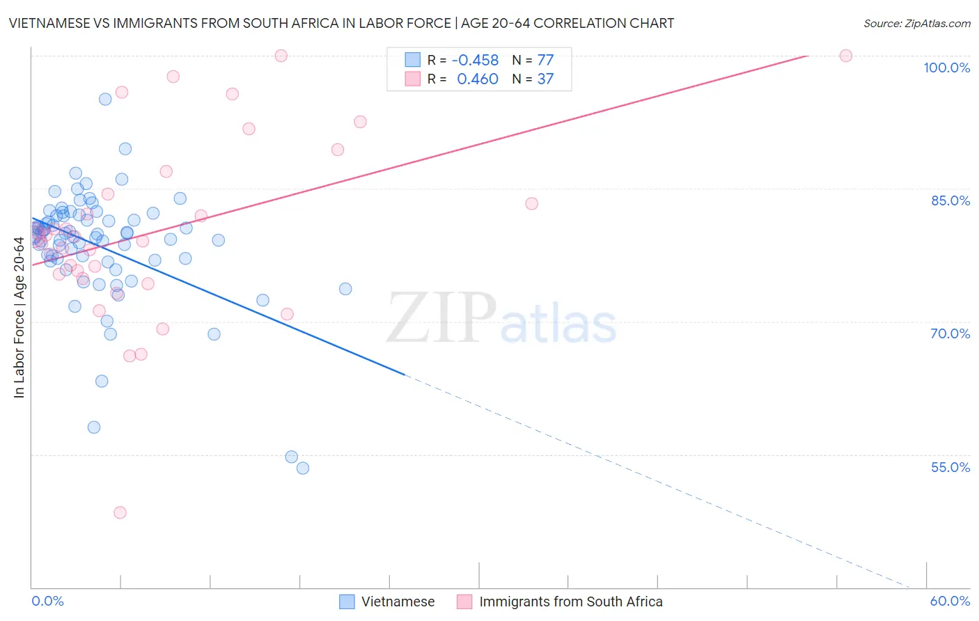 Vietnamese vs Immigrants from South Africa In Labor Force | Age 20-64