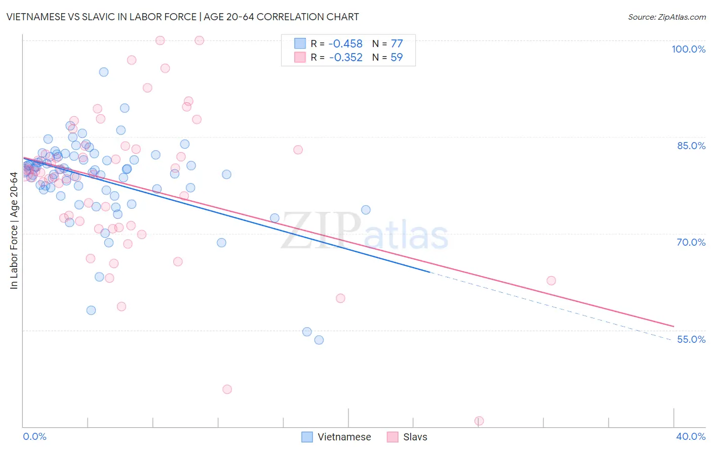 Vietnamese vs Slavic In Labor Force | Age 20-64