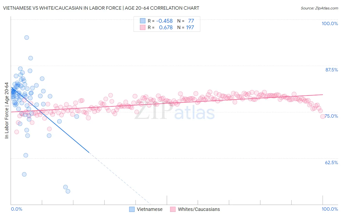 Vietnamese vs White/Caucasian In Labor Force | Age 20-64
